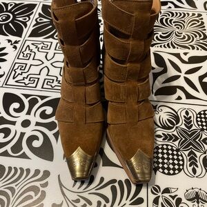 Brown Suede Women's Boots with Gold Accents-FREE PEOPLE